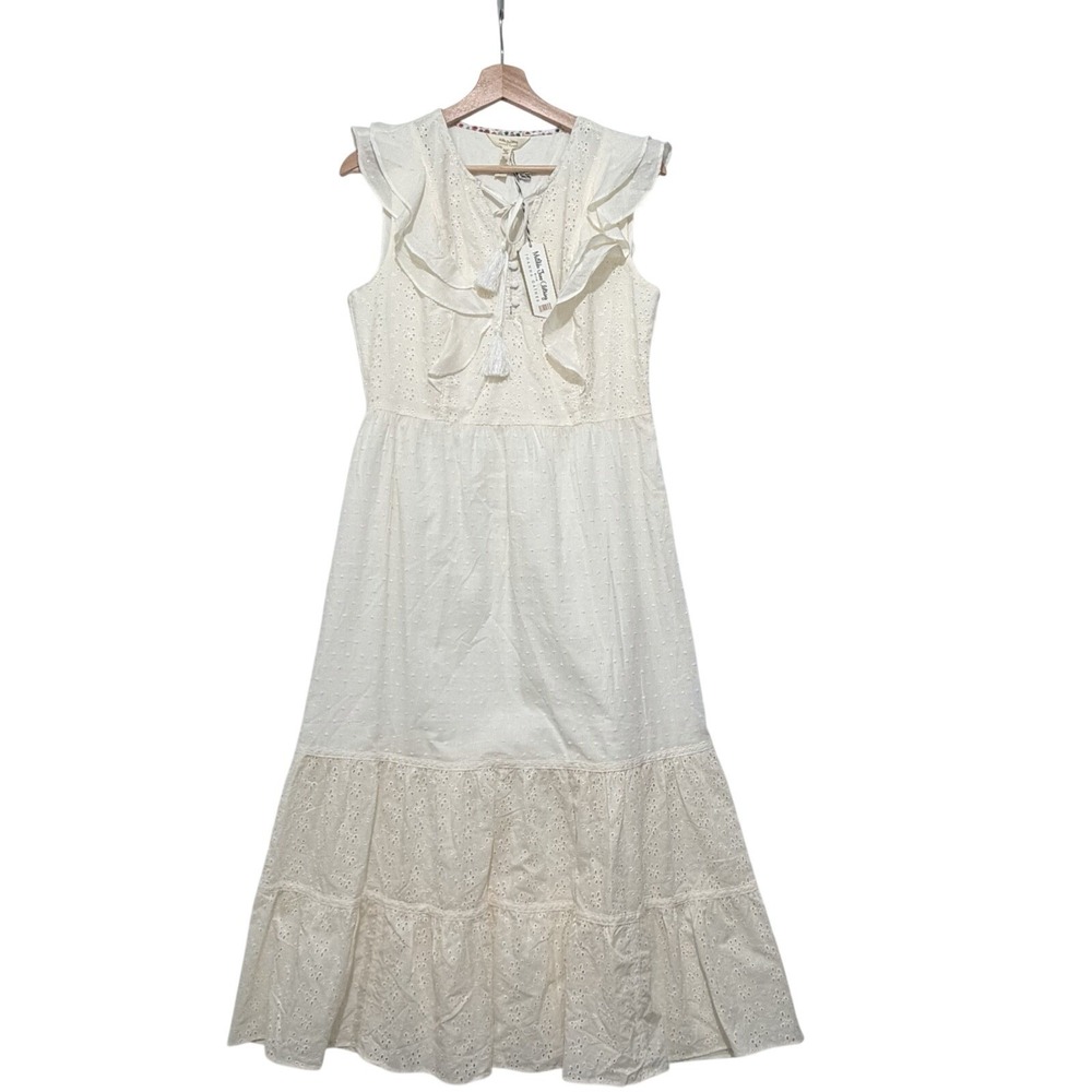 Matilda Jane Joanna Gaines Sweet Dress Eyelet Prairie Ruffles Midi Cream Boho M - Picture 2 of 11